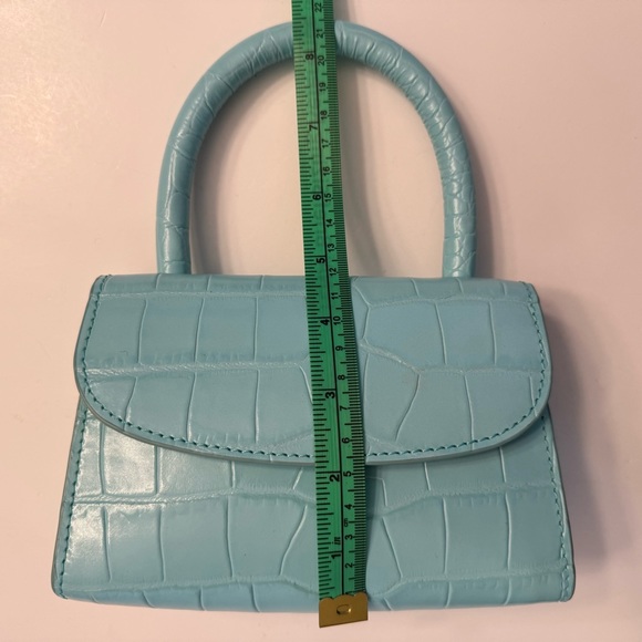 By Far Mini Croco Embossed Top Handle Bag Purse Light Blue Crossbody Leather - Picture 9 of 11